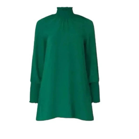 Amanda Uprichard Green Naoemi Dress Turtleneck Mini Long Sleeve Smocked Sz S - Picture 5 of 13